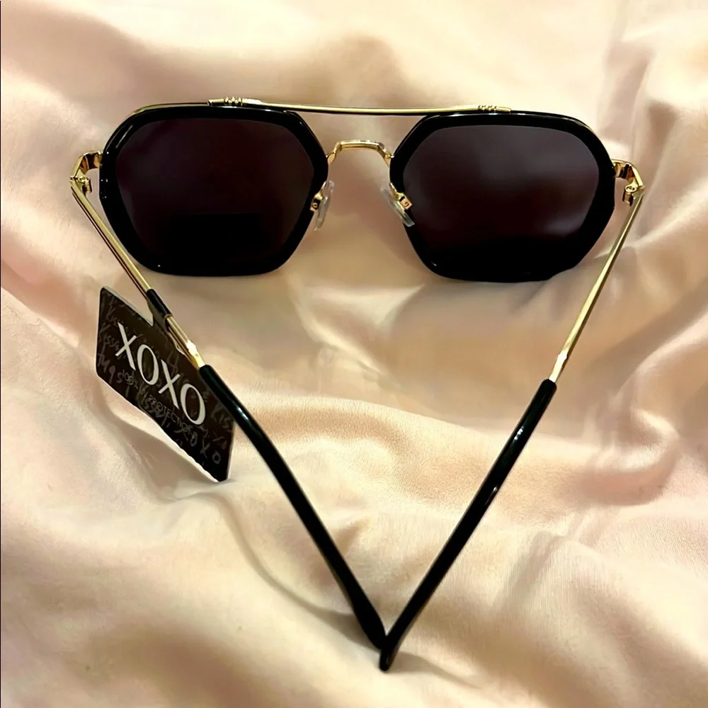 XOXO Black & Gold Oversized Geometric Sunglasses